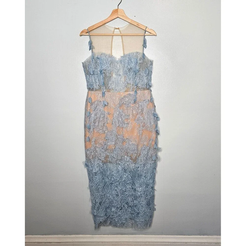 Blue Beaded Lace Midi Dress - Picture 2 of 14